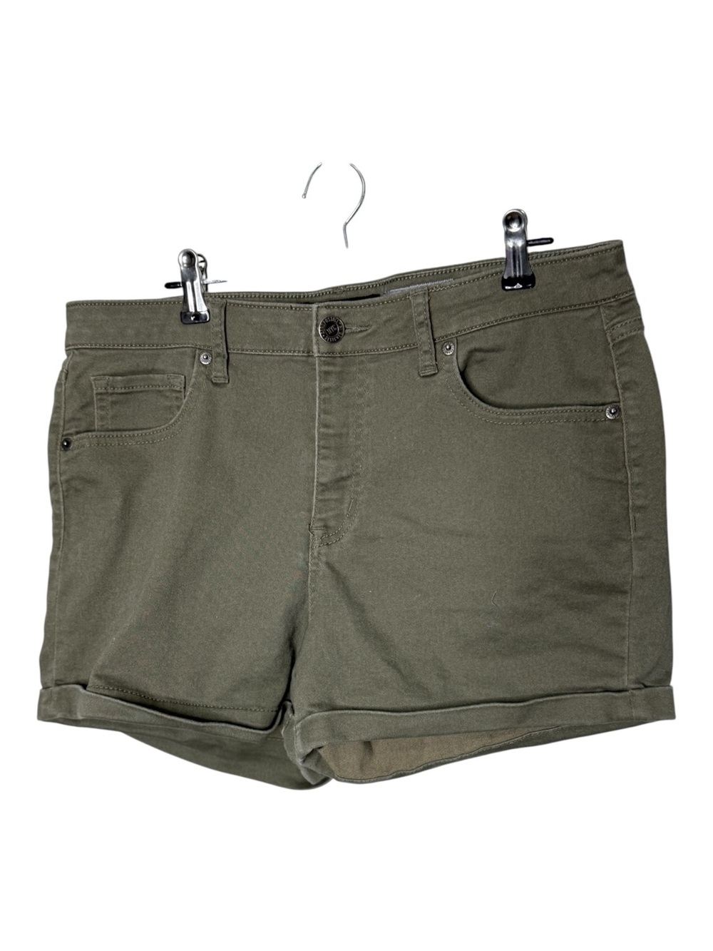 Aeropostale Olive Green Midi Shorts Size 12 Cuffed Stretch Twill Denim Boho